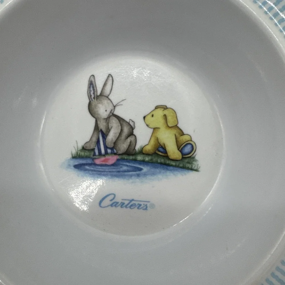 Vintage Carter's Plastic Cereal Bowl  With Rabbit, Dog And Sailboat Playing